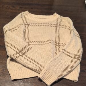 SHEIN Cream and Brown Checkered Sweater
